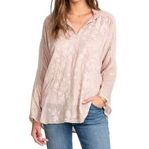 Johnny Was Carine Embroidered Blouse Top S Boho Eyelet Cupro Popover NEW FLAW